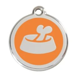 Red Dingo Stainless Steel Engraved Dog Tag Bone In Bowl Orange