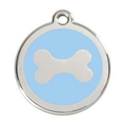 Red Dingo Stainless Steel Engraved Dog Tag Bone Light Blue