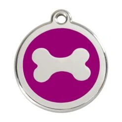 Red Dingo Stainless Steel Engraved Dog Tag Bone Purple