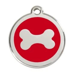 Red Dingo Stainless Steel Engraved Dog Tag Bone Red