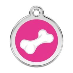 Red Dingo Stainless Steel Engraved Dog Tag Comic Bone Hot Pink