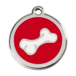 Red Dingo Stainless Steel Engraved Dog Tag Comic Bone Red