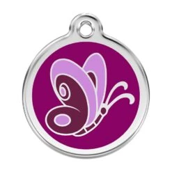 Red Dingo Stainless Steel Engraved Dog Tag Butterfly Purple