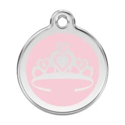 Red Dingo Stainless Steel Engraved Dog Tag Crown Pink