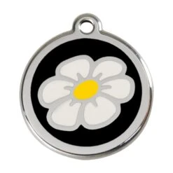 Red Dingo Stainless Steel Engraved Dog Tag Daisy Flower Black