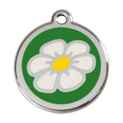 Red Dingo Stainless Steel Engraved Dog Tag Daisy Flower Green