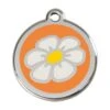 Red Dingo Stainless Steel Engraved Dog Tag Daisy Flower Orange -PetJoy Shop 01 DA OR LG