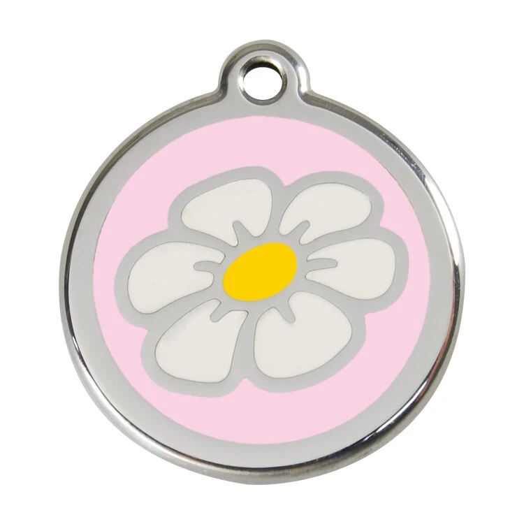 Red Dingo Stainless Steel Engraved Dog Tag Daisy Flower Pink 3 Red Dingo Stainless Steel Engraved Dog Tag Daisy Flower Pink