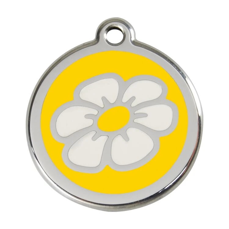 Red Dingo Stainless Steel Engraved Dog Tag Daisy Flower Yellow 3 Red Dingo Stainless Steel Engraved Dog Tag Daisy Flower Yellow