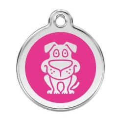 Red Dingo Stainless Steel Engraved Dog Tag Dog Hot Pink