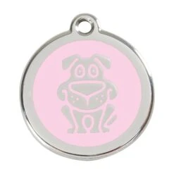 Red Dingo Stainless Steel Engraved Dog Tag Dog Pink