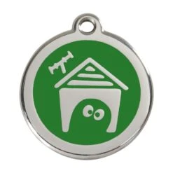 Red Dingo Stainless Steel Engraved Dog Tag Dog House Green