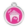 Red Dingo Stainless Steel Engraved Dog Tag Dog House Hot Pink -PetJoy Shop 01 DH HP LG
