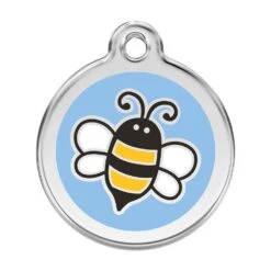 Red Dingo Stainless Steel Engraved Dog Tag Bumble Bee Light Blue