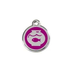 Red Dingo Stainless Steel Engraved Cat Tag Fish Bowl Purple