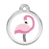 Red Dingo Stainless Steel Engraved Dog Tag Flamingo White -PetJoy Shop 01 FM WT LG