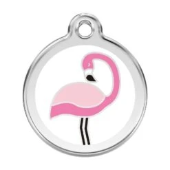 Red Dingo Stainless Steel Engraved Dog Tag Flamingo White