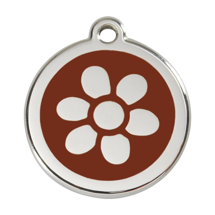 Red Dingo Stainless Steel Engraved Dog Tag Flower Brown 3 Red Dingo Stainless Steel Engraved Dog Tag Flower Brown