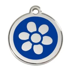 Red Dingo Stainless Steel Engraved Dog Tag Flower Navy