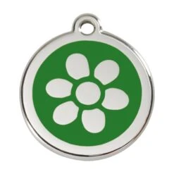 Red Dingo Stainless Steel Engraved Dog Tag Flower Green