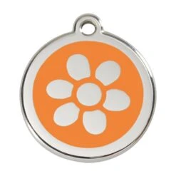 Red Dingo Stainless Steel Engraved Dog Tag Flower Orange