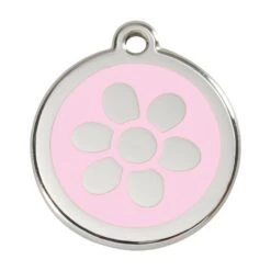 Red Dingo Stainless Steel Engraved Dog Tag Flower Pink