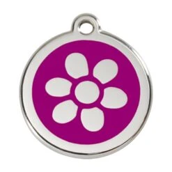 Red Dingo Stainless Steel Engraved Dog Tag Flower Purple