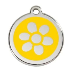 Red Dingo Stainless Steel Engraved Dog Tag Flower Yellow