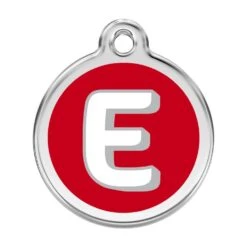Red Dingo Stainless Steel Engraved Dog Tag Alphabet Tag Letter E Red