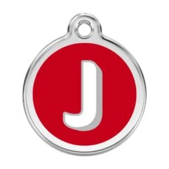 Red Dingo Stainless Steel Engraved Dog Tag Alphabet Tag Letter J Red