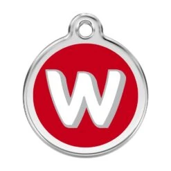 Red Dingo Stainless Steel Engraved Dog Tag Alphabet Tag Letter W Red