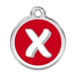 Red Dingo Stainless Steel Engraved Dog Tag Alphabet Tag Letter X Red