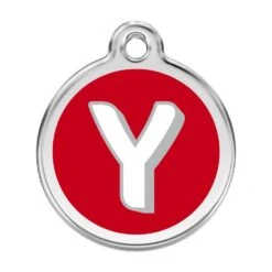 Red Dingo Stainless Steel Engraved Dog Tag Alphabet Tag Letter Y Red