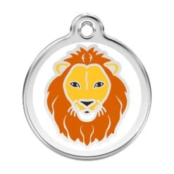 Red Dingo Stainless Steel Engraved Dog Tag Lion White
