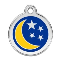 Red Dingo Stainless Steel Engraved Dog Tag Moon & Starss Navy