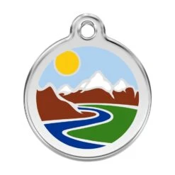 Red Dingo Stainless Steel Engraved Dog Tag Mountains Light Blue