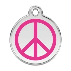 Red Dingo Stainless Steel Engraved Dog Tag Peace Hot Pink