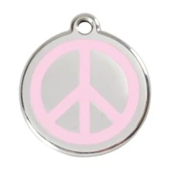 Red Dingo Stainless Steel Engraved Dog Tag Peace Pink
