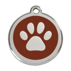 Red Dingo Stainless Steel Engraved Dog Tag Paw Print Brown
