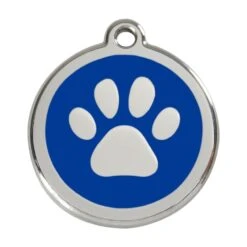Red Dingo Stainless Steel Engraved Dog Tag Paw Print Navy