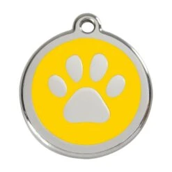 Red Dingo Stainless Steel Engraved Dog Tag Paw Print Yellow