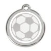Red Dingo Stainless Steel Engraved Dog Tag Soccerball White -PetJoy Shop 01 SB WT LG