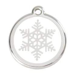 Red Dingo Stainless Steel Engraved Dog Tag Snowflake White