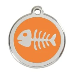 Red Dingo Stainless Steel Engraved Dog Tag Fish Skeleton Orange