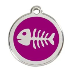 Red Dingo Stainless Steel Engraved Dog Tag Fish Skeleton Purple