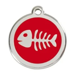 Red Dingo Stainless Steel Engraved Dog Tag Fish Skeleton Red