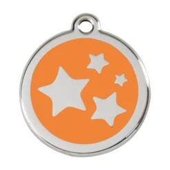 Red Dingo Stainless Steel Engraved Dog Tag Stars Orange