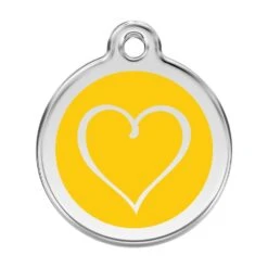 Red Dingo Stainless Steel Engraved Dog Tag Tribal Heart Yellow