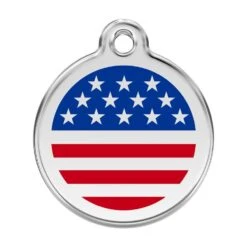 Red Dingo Stainless Steel Engraved Dog Tag US Flag Navy