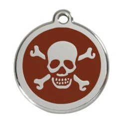 Red Dingo Stainless Steel Engraved Dog Tag Cross Bone Brown